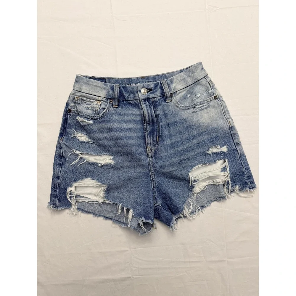 American Eagle Outfitters Shorts Womens 2 Blue‎ Denim Distressed Cutoff Raw Hem